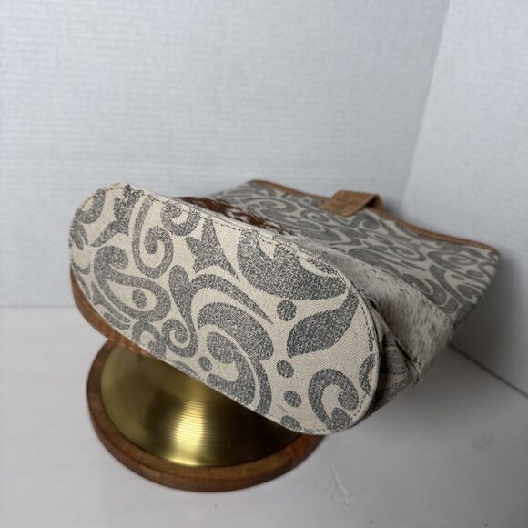 Myra Leather  Double Wine Bottle Bag Tote  Cowhide Leather Canvas - Picture 8 of 12